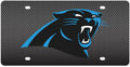 Carolina Panthers Premium Laser Cut Tag License Plate, Carbon Fiber Design, Mirrored Acrylic Inlaid, 12x6 Inch