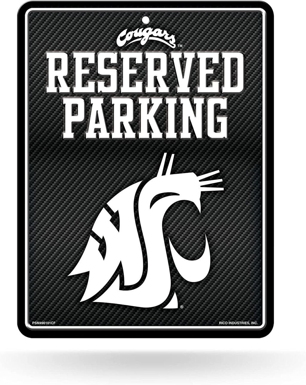 Washington State University Cougars Metal Parking Novelty Wall Sign 8.5 x 11 Inch Carbon Fiber Design