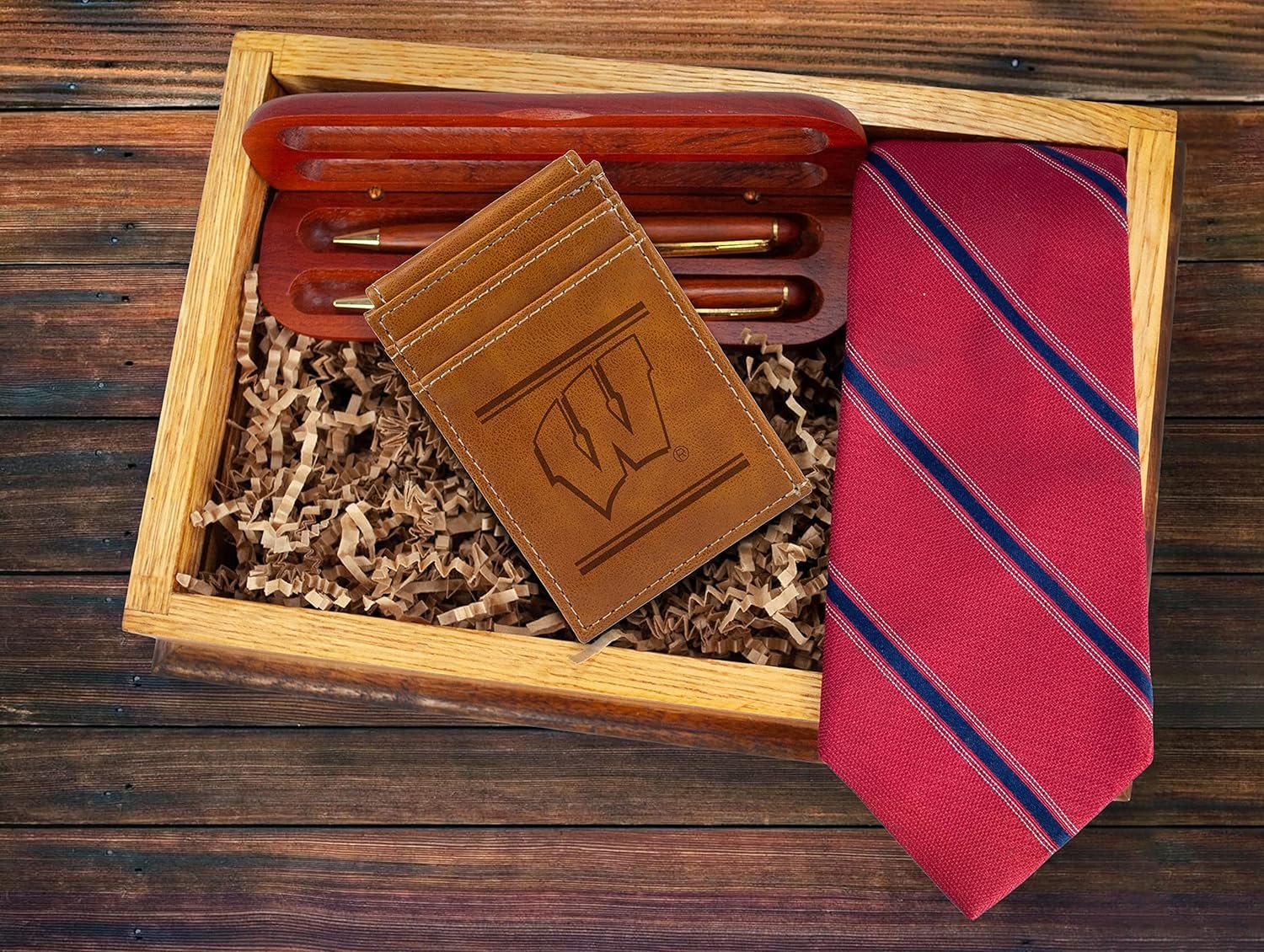 NCAA Wisconsin Badgers Men’s Front ID Pocket Brown Wallet- Premium 8 Pocket Laser-Engraved Team Logo on Vegan Leather- Minimalist Design, Credit Card Holder- Ideal for Travel or Men’s Gift