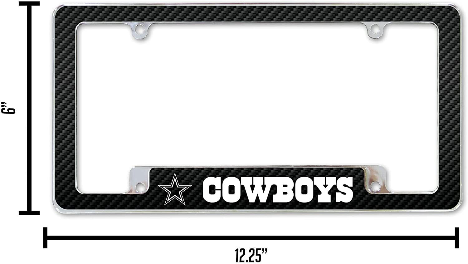 Dallas Cowboys Metal License Plate Frame Chrome Tag Cover Carbon Fiber Design 6x12 Inch