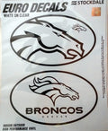 Denver Broncos 2-Piece White and Clear Euro Decal Sticker Set, 4x2.5 Inch Each