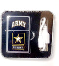 Army USB Powered Pocket Lighter Flip-Top Metal Chrome United States US Military