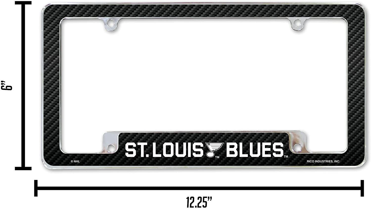 St Louis Blues Metal License Plate Frame Chrome Tag Cover Carbon Fiber Design 6x12 Inch