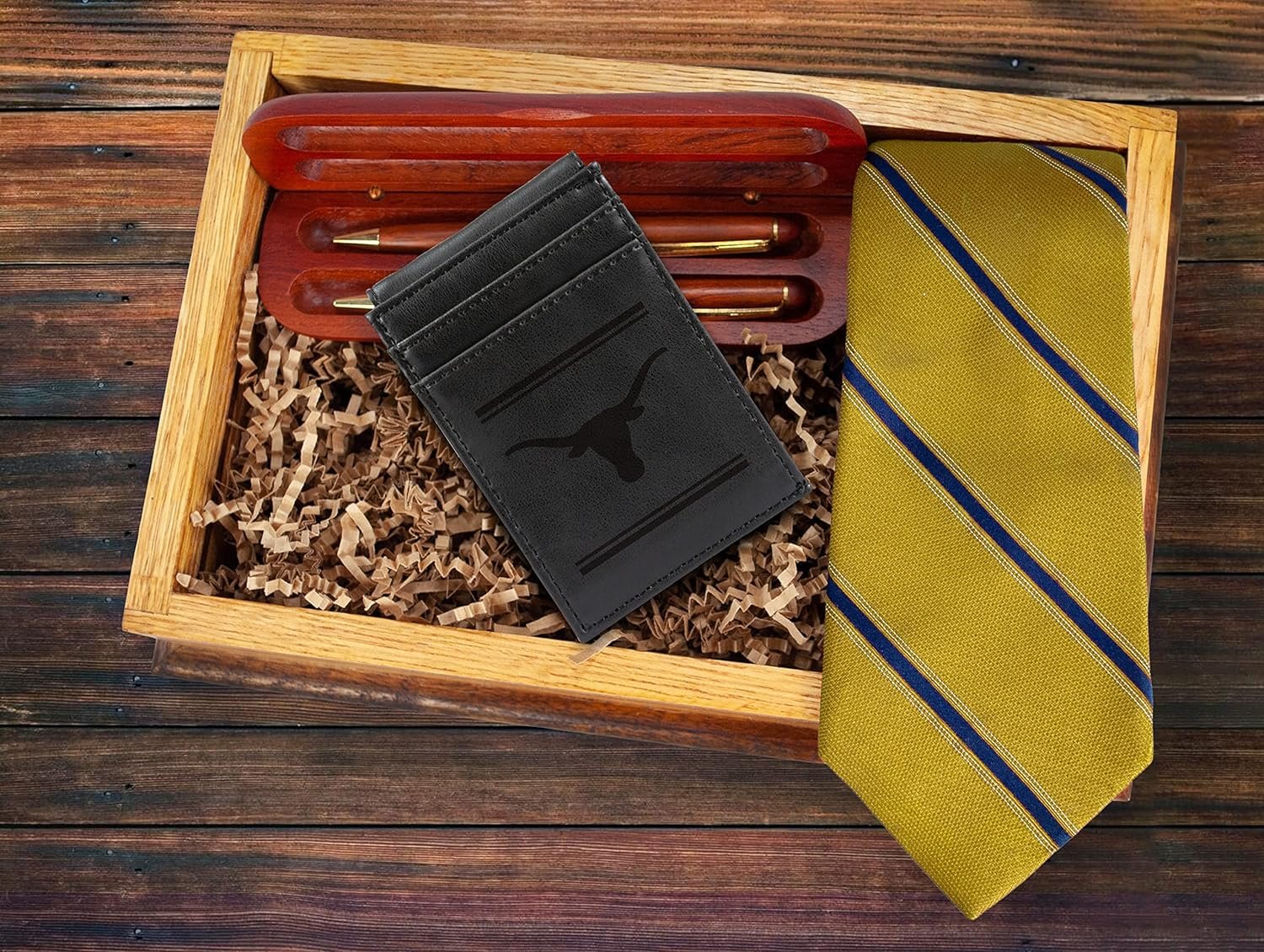University of Texas Longhorns Premium Black Leather Wallet, Front Pocket Magnetic Money Clip, Laser Engraved, Vegan