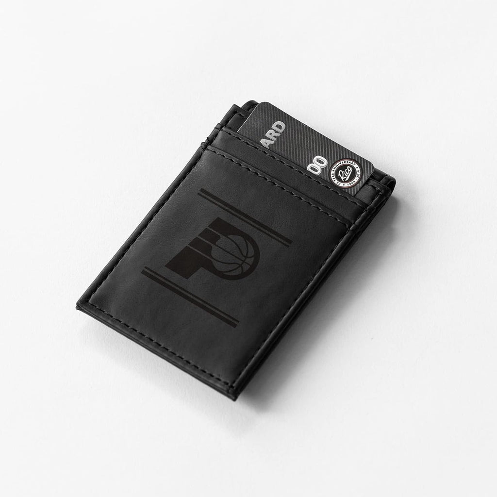 Indiana Pacers Premium Black Leather Wallet, Front Pocket Magnetic Money Clip, Laser Engraved, Vegan