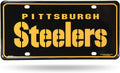 Pittsburgh Steelers Metal Auto Tag License Plate, Script Black Design, 12x6 Inch