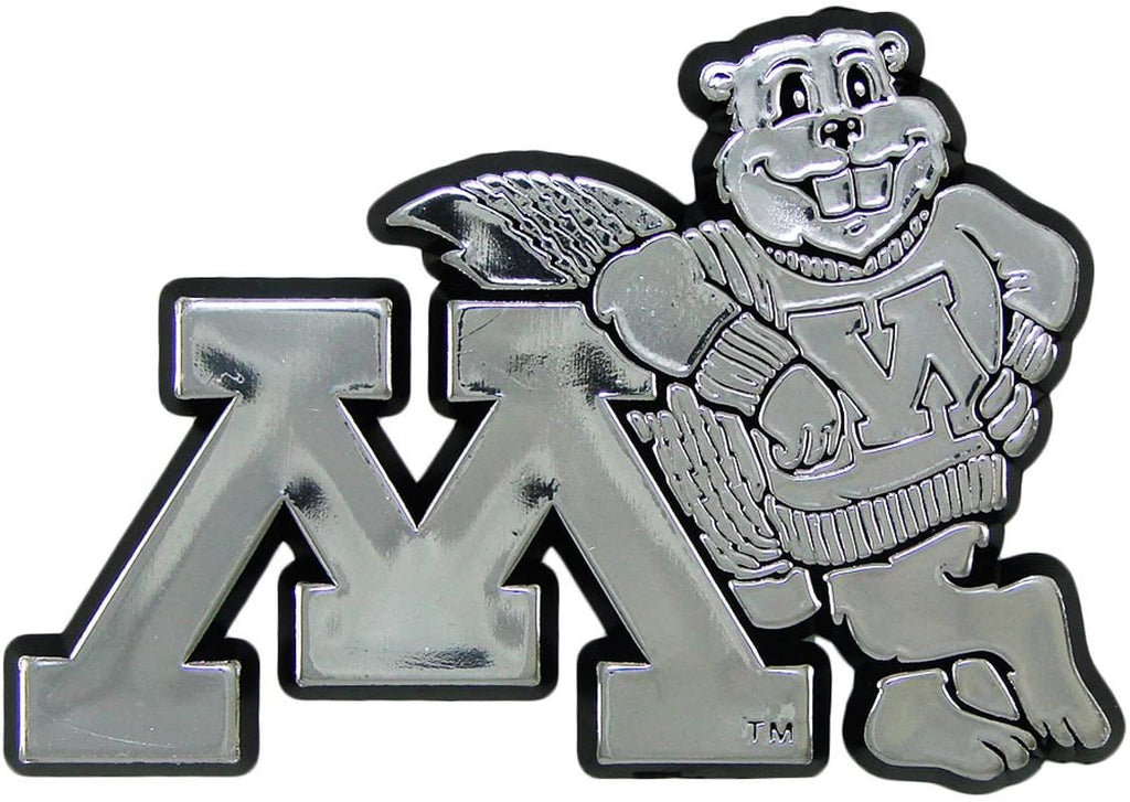 University of Minnesota Golden Gophers Auto Emblem, Plastic Molded, Silver Chrome Color, Raised 3D Effect, Adhesive Backing