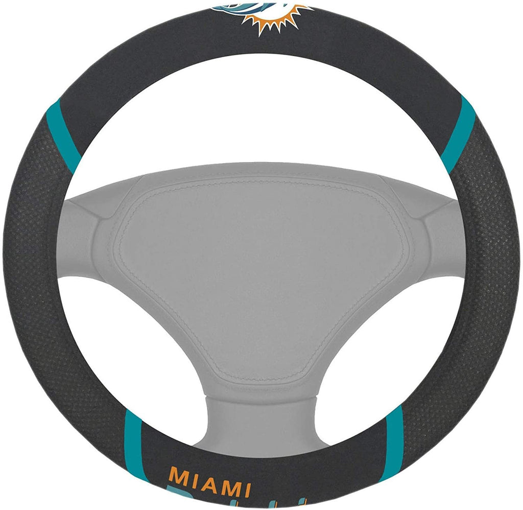 Miami Dolphins Premium 15 Inch Black Emroidered Steering Wheel Cover