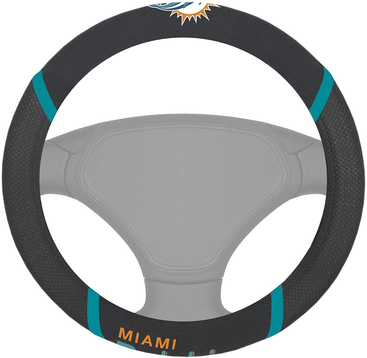 Miami Dolphins Premium 15 Inch Black Emroidered Steering Wheel Cover