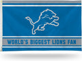 Detroit Lions 3x5 Feet Flag Banner, World's Biggest Fan, Metal Grommets, Single Sided, Indoor or Outdoor Use