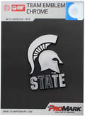 Michigan State University Spartans Auto Emblem, Silver Chrome Color, Raised Molded Shape Cut Plastic, Adhesive Tape Backing