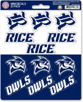 Rice University Owls 12-Piece Mini Decal Sticker Set, 5x6 Inch Sheet, Gift for football fans for any hard surfaces around home, automotive, personal items