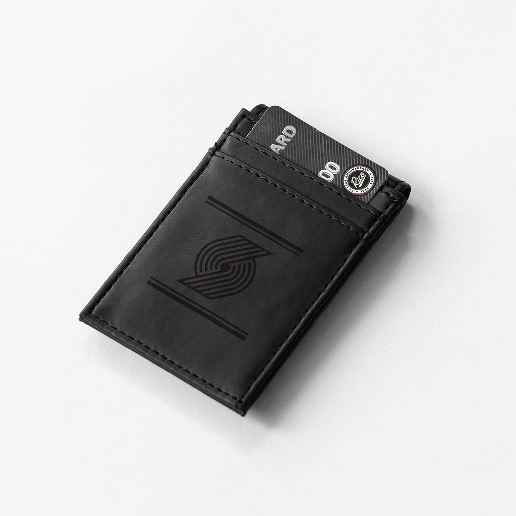 Portland Trail Blazers Premium Black Leather Wallet, Front Pocket Magnetic Money Clip, Laser Engraved, Vegan
