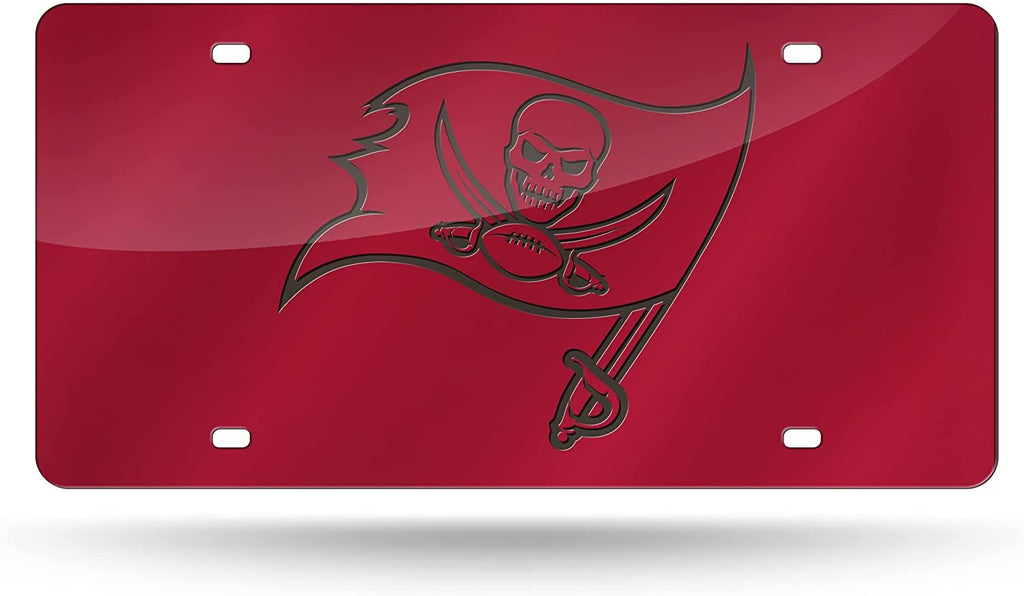 Tampa Bay Buccaneers Premium Laser Cut Tag License Plate, Red, Mirrored Acrylic Inlaid, 12x6 Inch