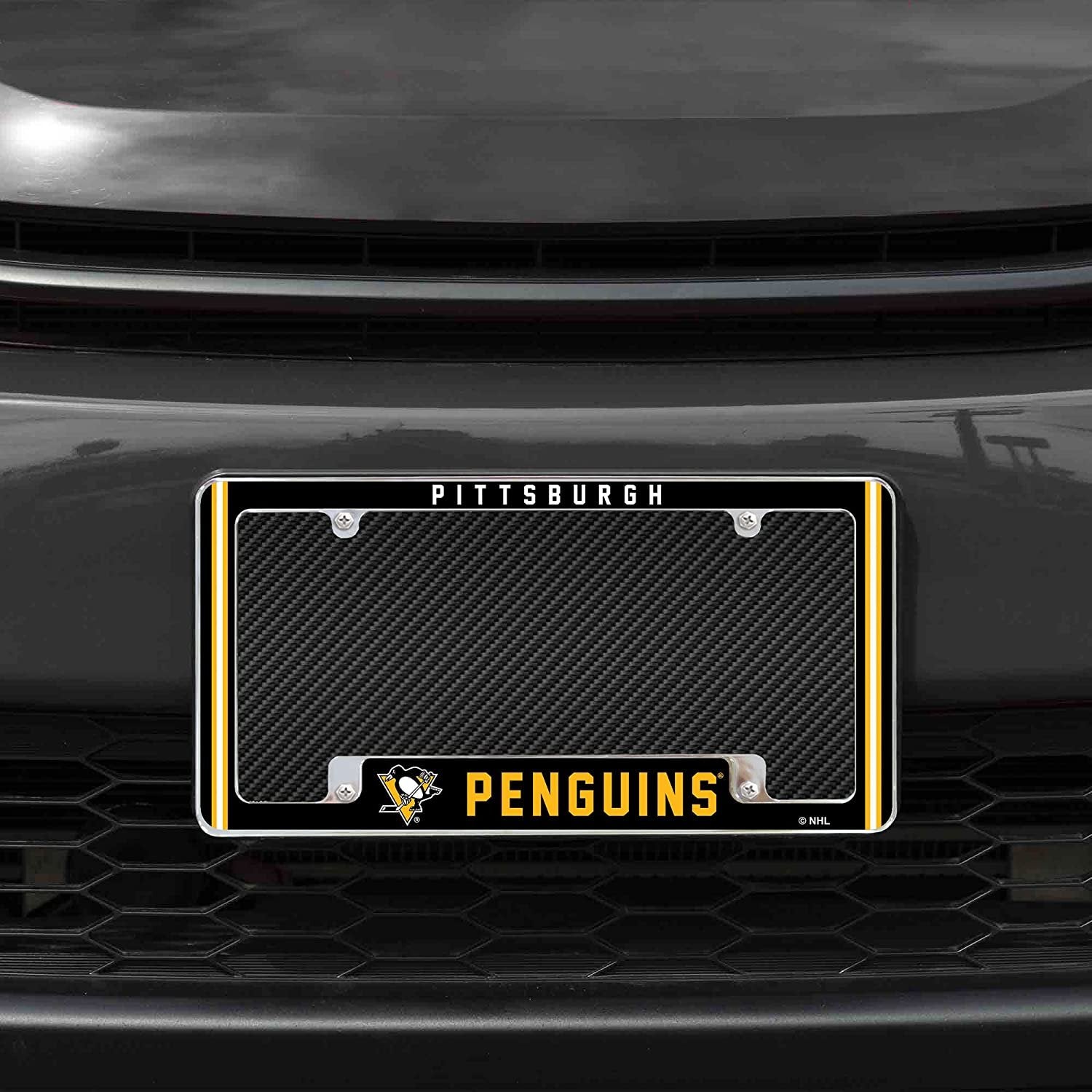Pittsburgh Penguins Metal License Plate Frame Chrome Tag Cover Alternate Design 6x12 Inch