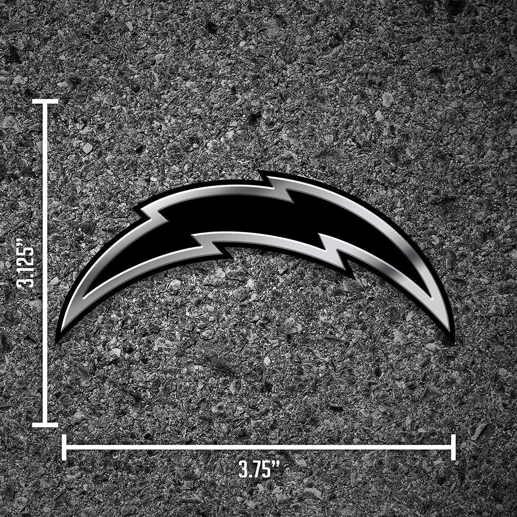 Los Angeles Chargers Auto Emblem, Silver Chrome Color, Raised Molded Plastic, Adhesive Tape Backing