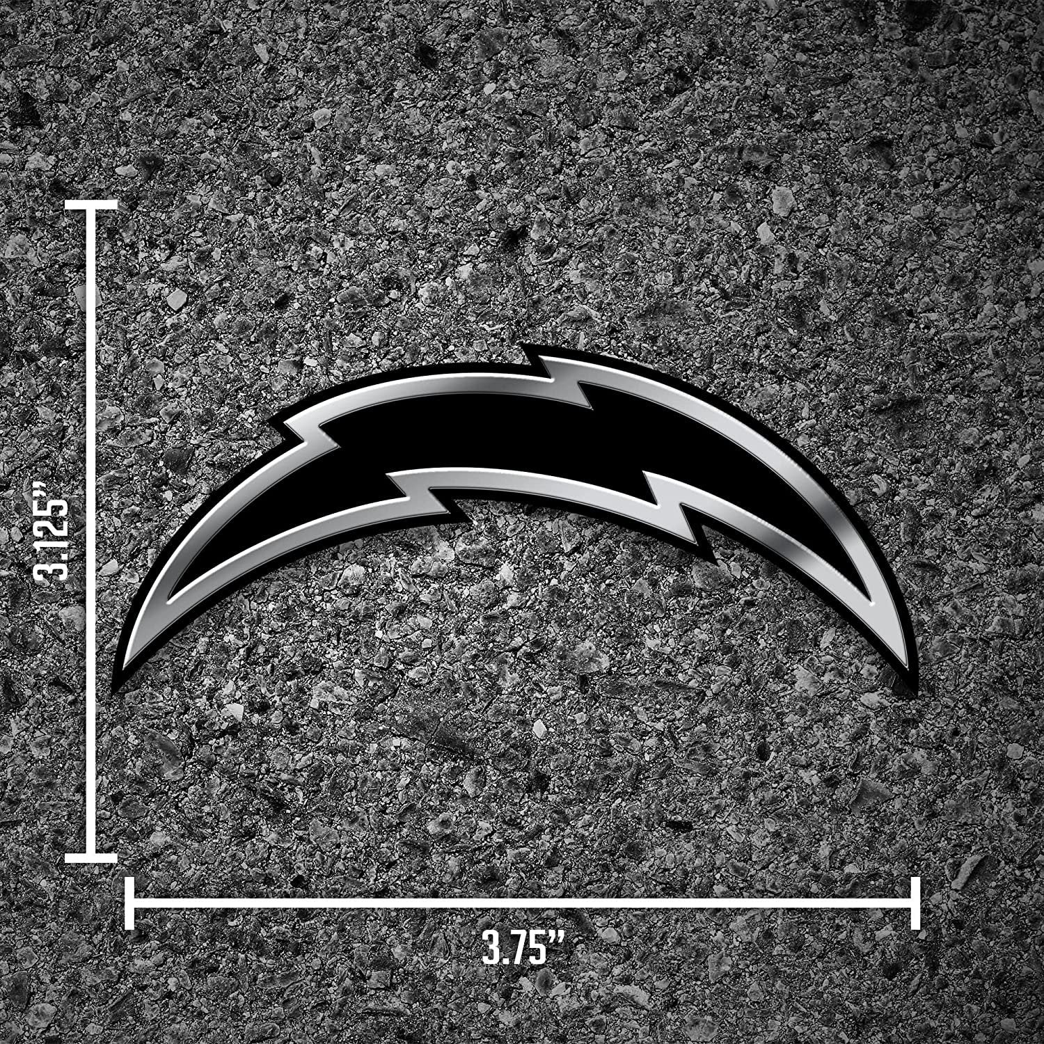 Los Angeles Chargers Auto Emblem, Silver Chrome Color, Raised Molded Plastic, Adhesive Tape Backing