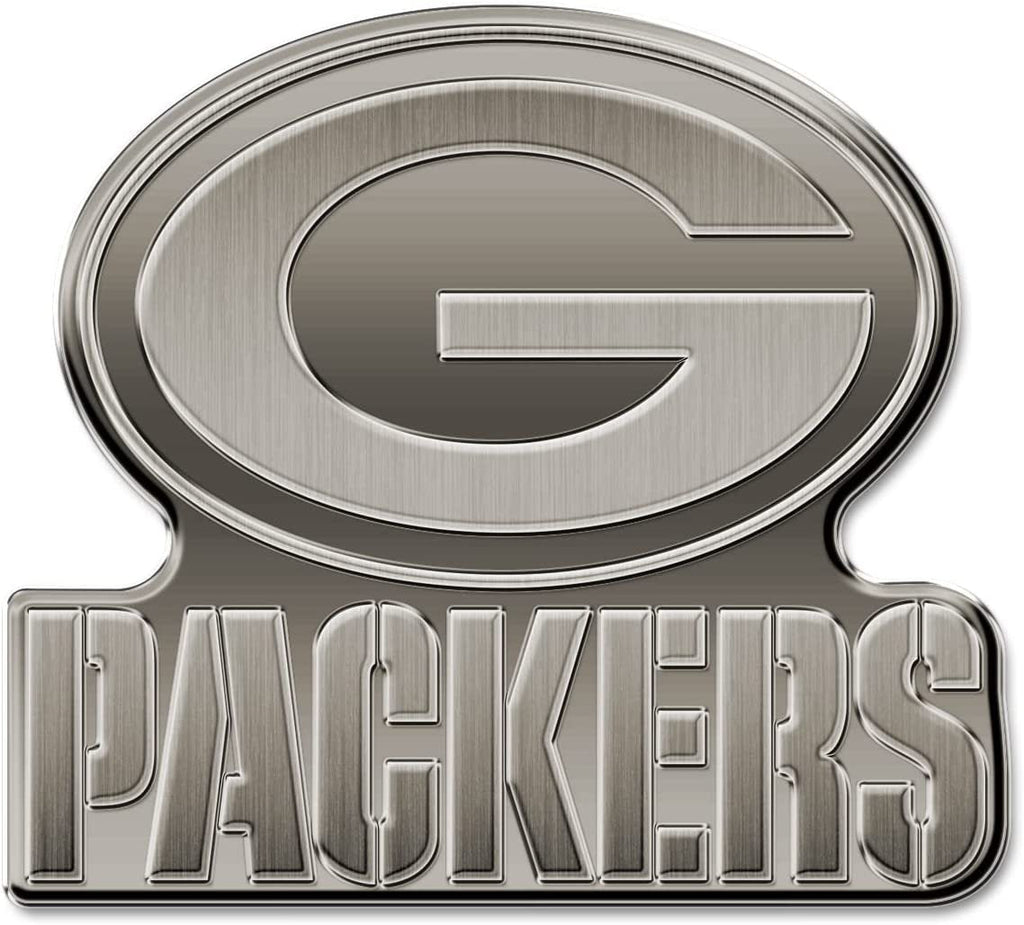 Green Bay Packers Solid Metal Auto Emblem Antique Nickel Design