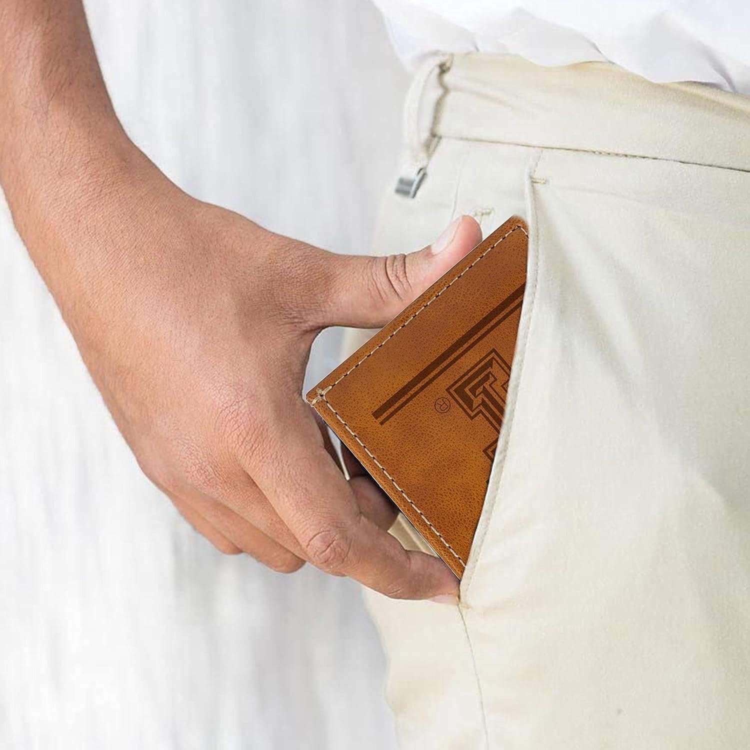 NCAA Texas Tech Red Raiders Men’s Front ID Pocket Brown Wallet- Premium 8 Pocket Laser-Engraved Team Logo on Vegan Leather- Minimalist Design, Credit Card Holder- Ideal for Travel or Men’s Gift