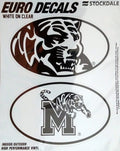 University of Memphis Tigers 2-Piece White and Clear Euro Decal Sticker Set, 4x2.5 Inch Each