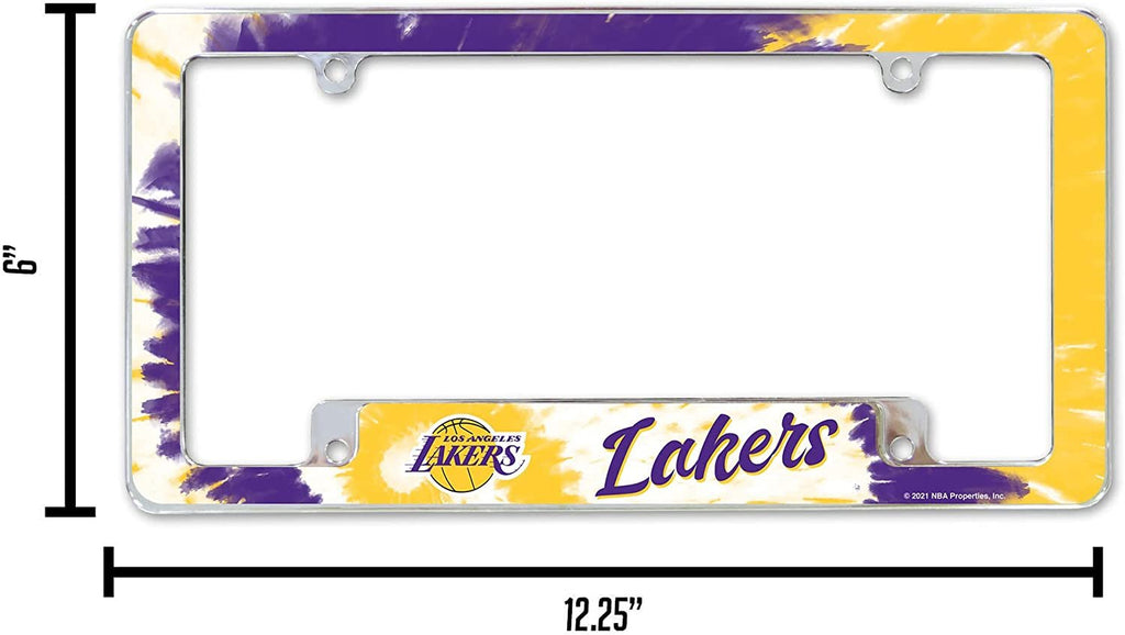 Los Angeles Lakers Metal License Plate Frame Chrome Tag Cover Tie Dye Design 6x12 Inch