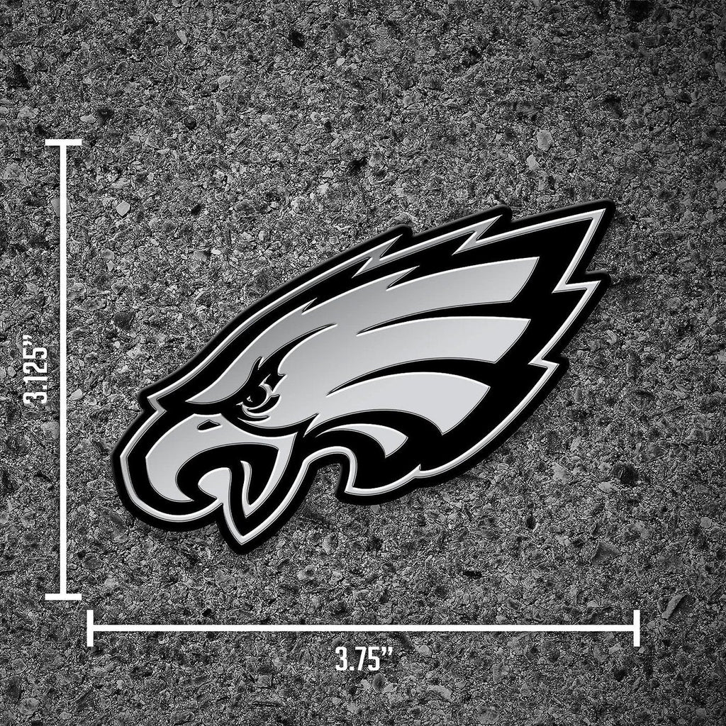 Philadelphia Eagles Auto Emblem, Silver Chrome Color, Raised Molded Plastic, 3.5 Inch, Adhesive Tape Backing