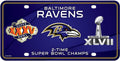Baltimore Ravens Metal Auto Tag License Plate, 2-Time Super Bowl Champions, 6x12 Inch