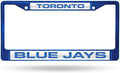 Toronto Blue Jays Blue Metal License Plate Frame Tag Cover, Laser Acrylic Mirrored Inserts, 12x6 Inch