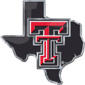 Texas Tech University Red Raiders Auto Emblem, Texas State Design, Aluminum Metal, Embossed Team Color, Raised Decal Sticker, Full Adhesive Backing 3.75 Inch