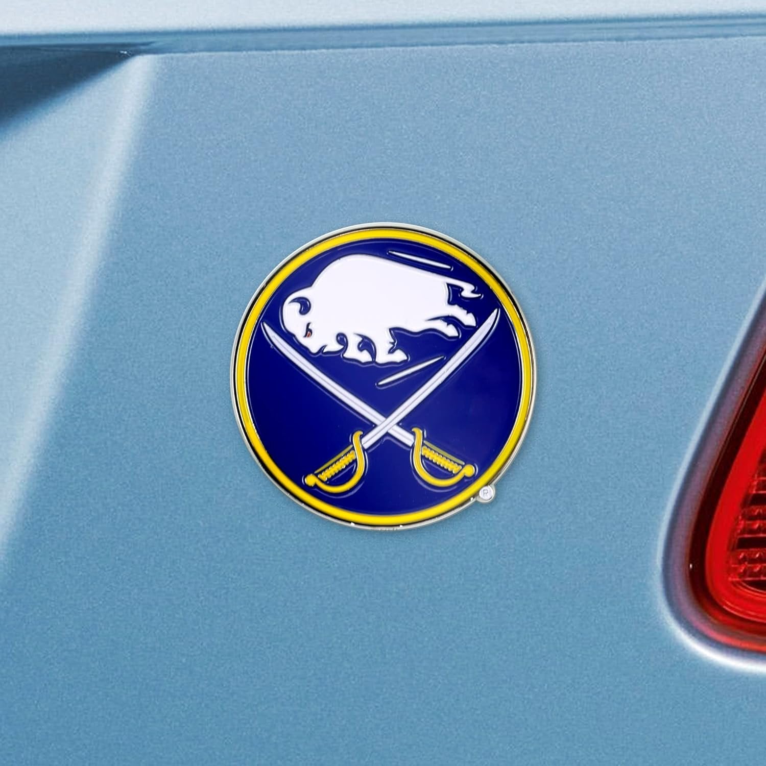 Buffalo Sabres Premium Solid Metal Color Auto Emblem, Raised Shape Cut, Adhesive Backing