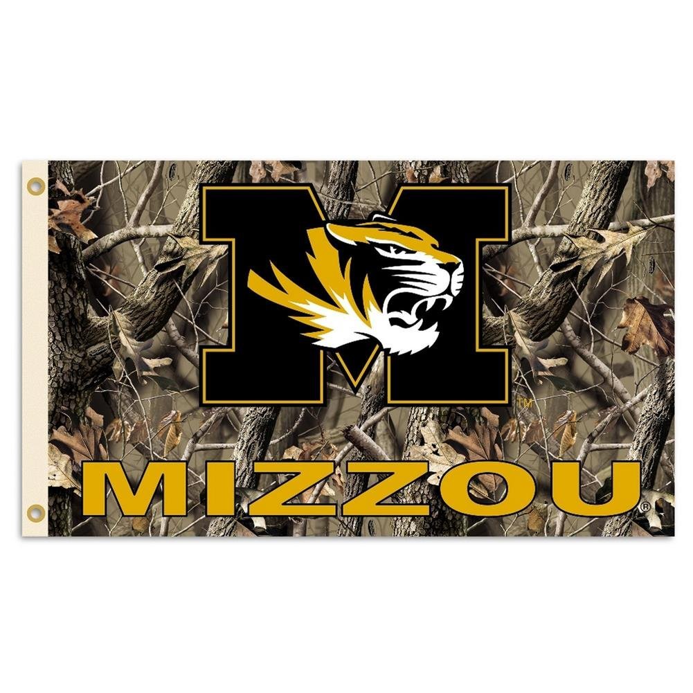 BSI PRODUCTS, INC. - Missouri Tigers 3’x5’ Flag with Realtree Camo Background & Heavy-Duty Brass Grommets - MU Football Pride - High Durability for Indoor and Outdoor Use - Great Gift Idea - Camo