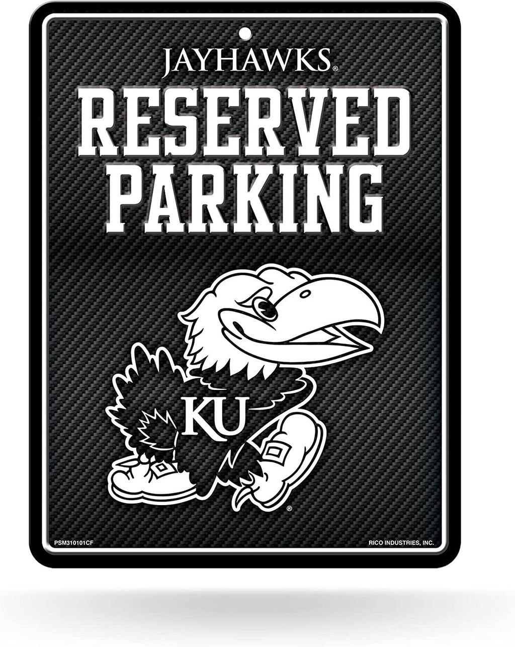 University of Kansas Jayhawks Metal Parking Novelty Wall Sign 8.5 x 11 Inch Carbon Fiber Design