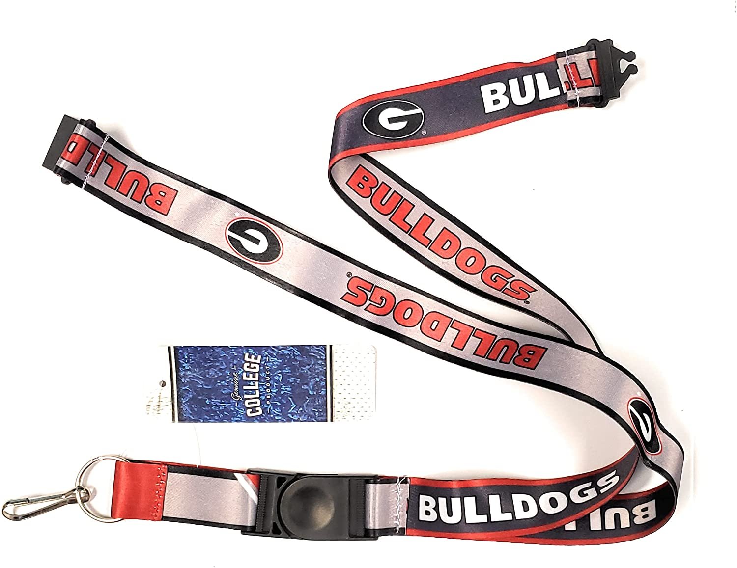 University of Georgia Bulldogs Gray Lanyard Keychain Double Sided Breakaway Safety Design Adult 18 Inch