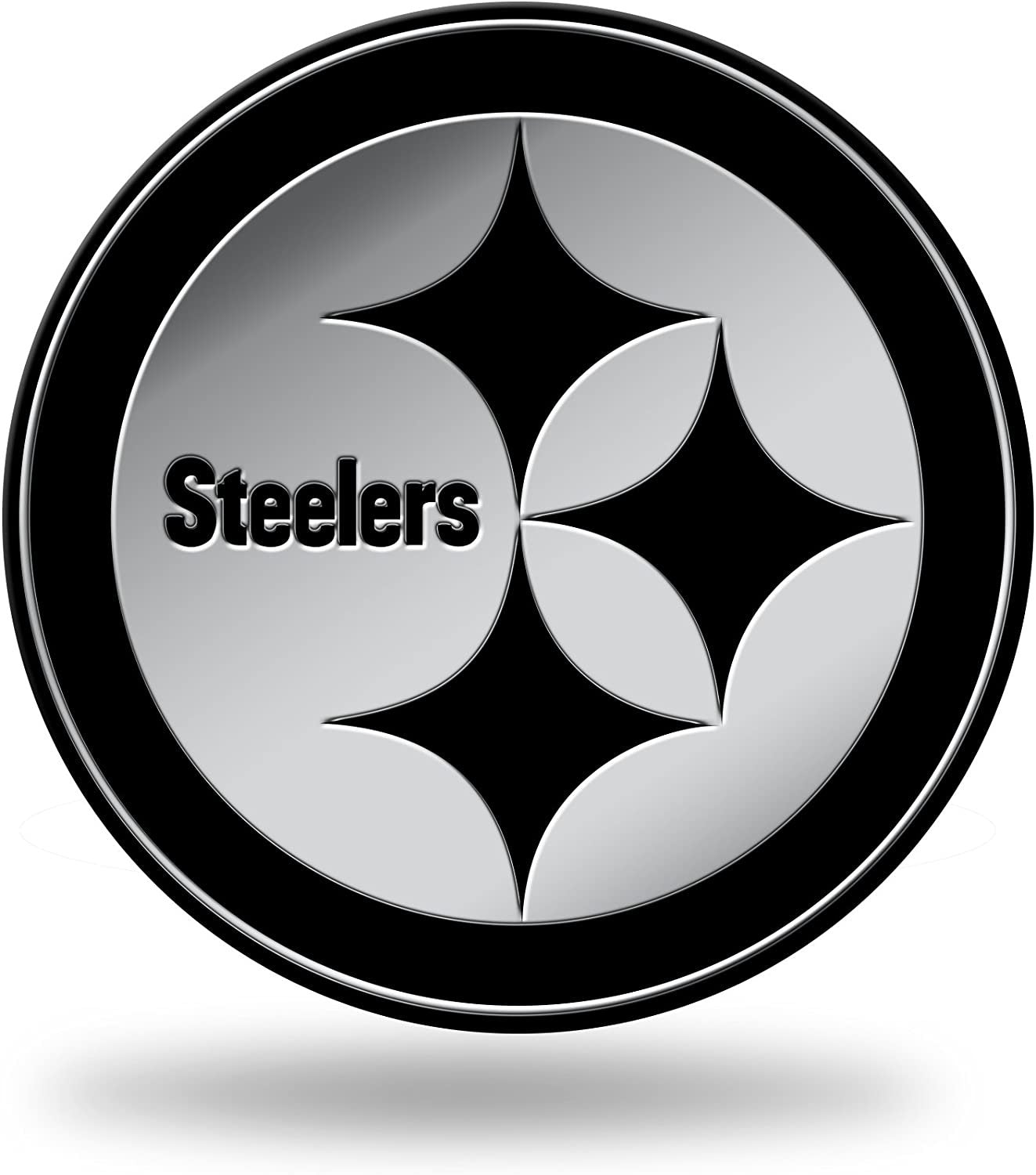 Pittsburgh Steelers Auto Emblem, Silver Chrome Color, Raised Molded Plastic, 3.5 Inch, Adhesive Tape Backing