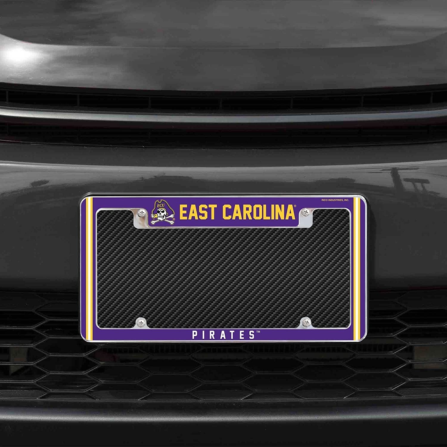East Carolina University Pirates ECU Metal License Plate Frame Chrome Tag Cover 12x6 Inch Alternate Design