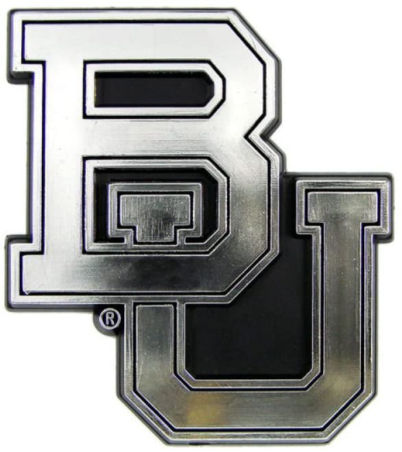 Baylor University Bears Auto Emblem, Plastic Molded, Silver Chrome Color, Raised 3D Effect, Adhesive Backing