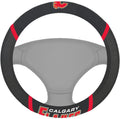 Calgary Flames Steering Wheel Cover Premium Embroidered Black 15 Inch