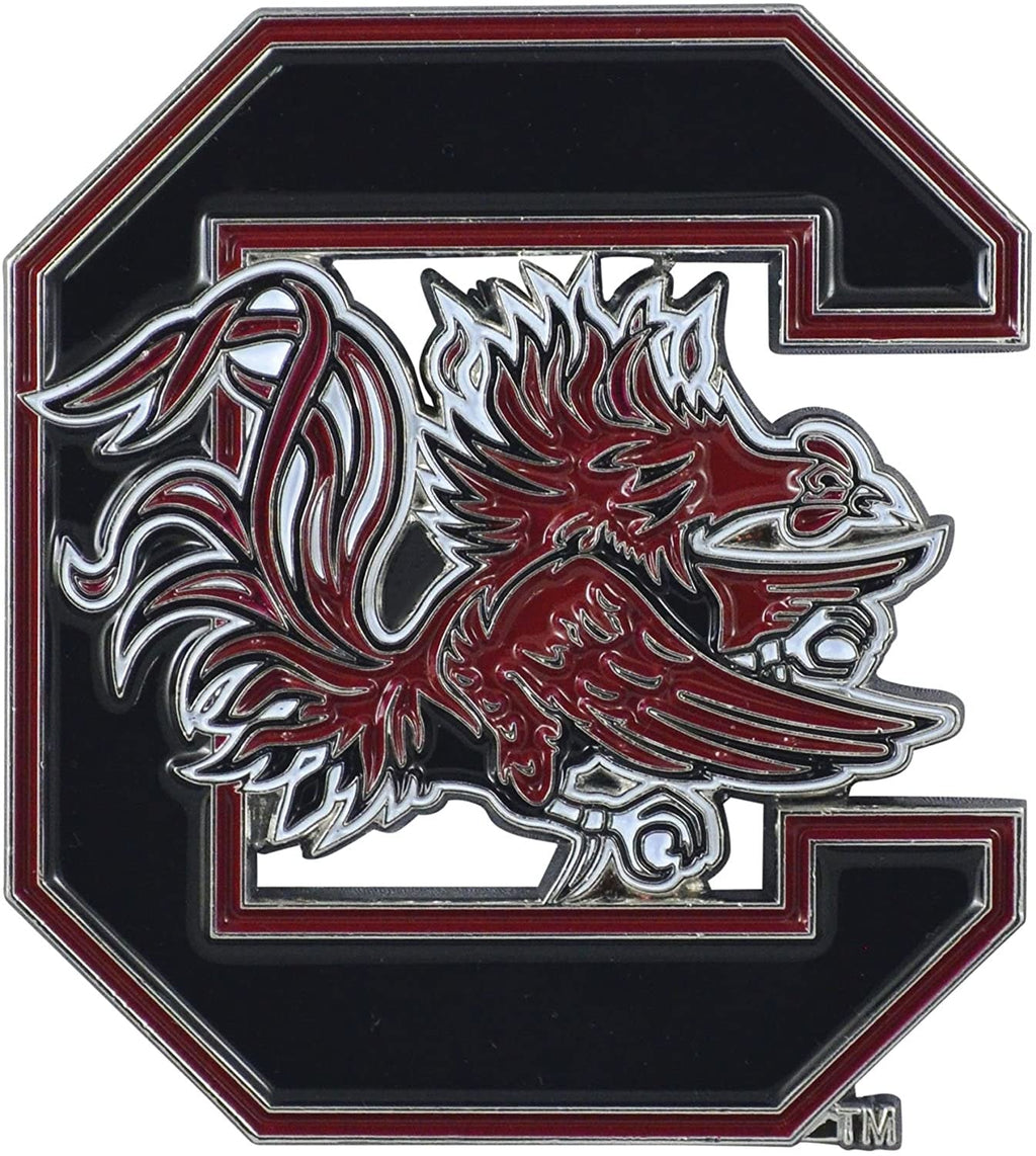 University of South Carolina Gamecocks Premium Solid Metal Raised Auto Emblem, Team Color, Shape Cut, Adhesive Backing