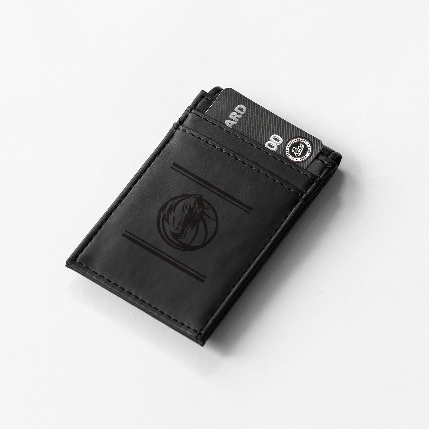 Dallas Mavericks Premium Black Leather Wallet, Front Pocket Magnetic Money Clip, Laser Engraved, Vegan