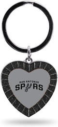 San Antonio Spurs Metal Keychain Rhinestone Colored Heart Shape