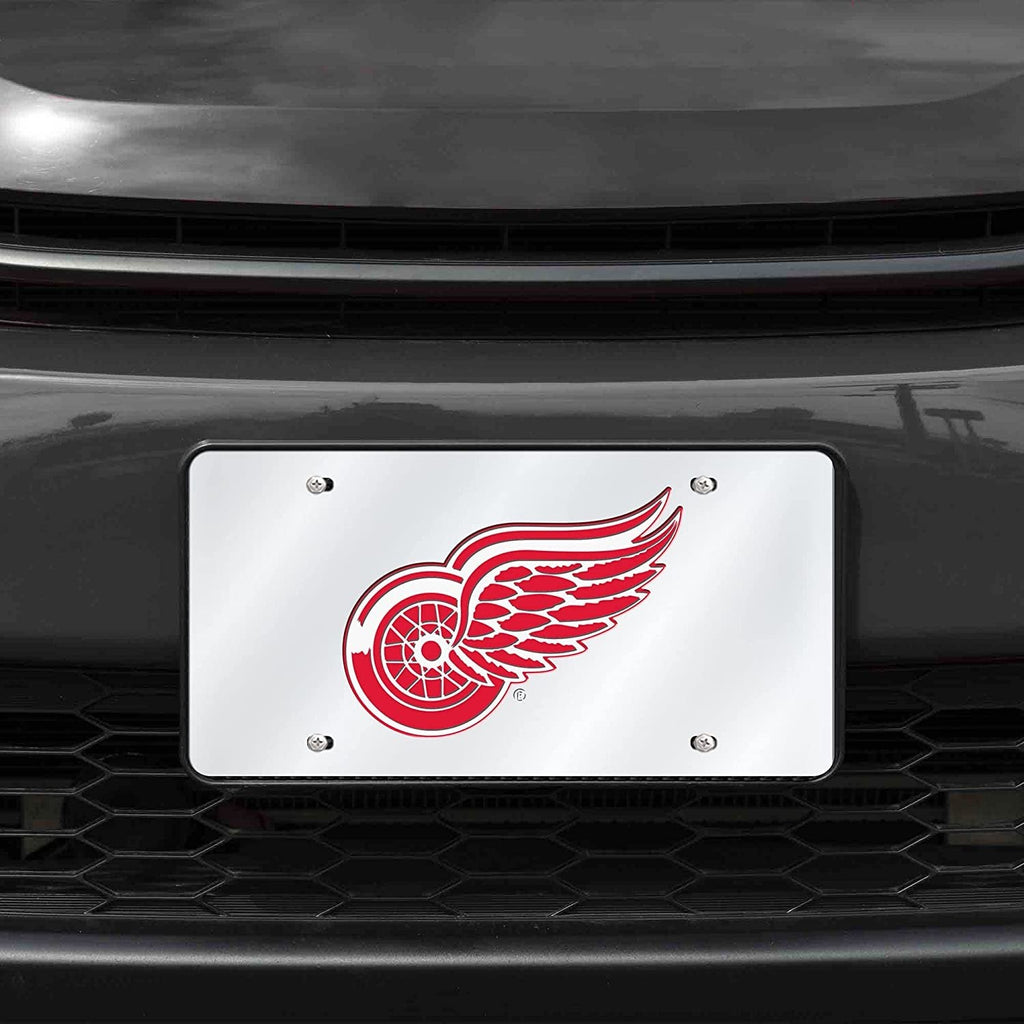 Detroit Red Wings Premium Laser Cut Tag License Plate, Mirrored Acrylic Inlaid, 12x6 Inch