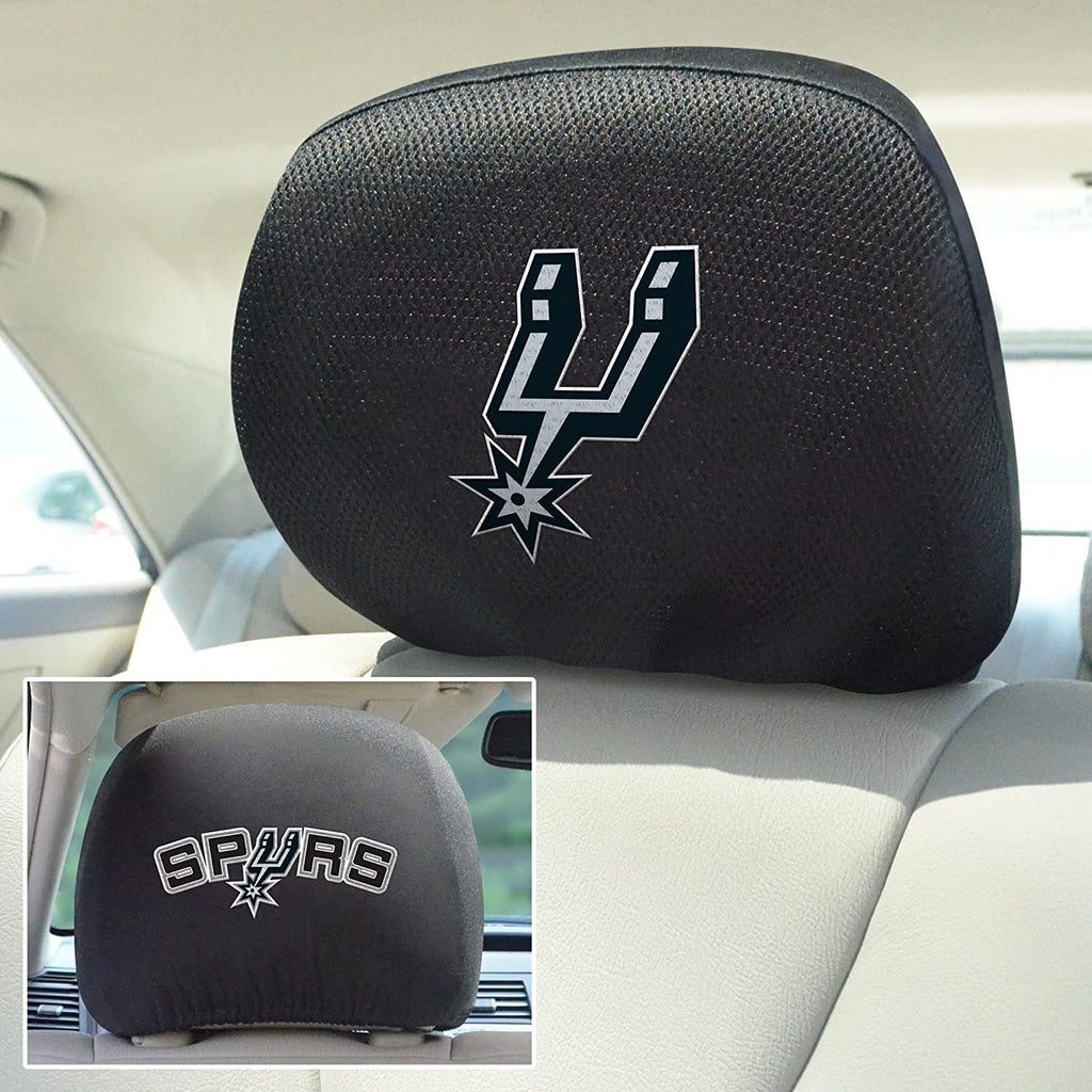San Antonio Spurs Pair of Premium Auto Head Rest Covers, Embroidered, Black Elastic, 14x10 Inch