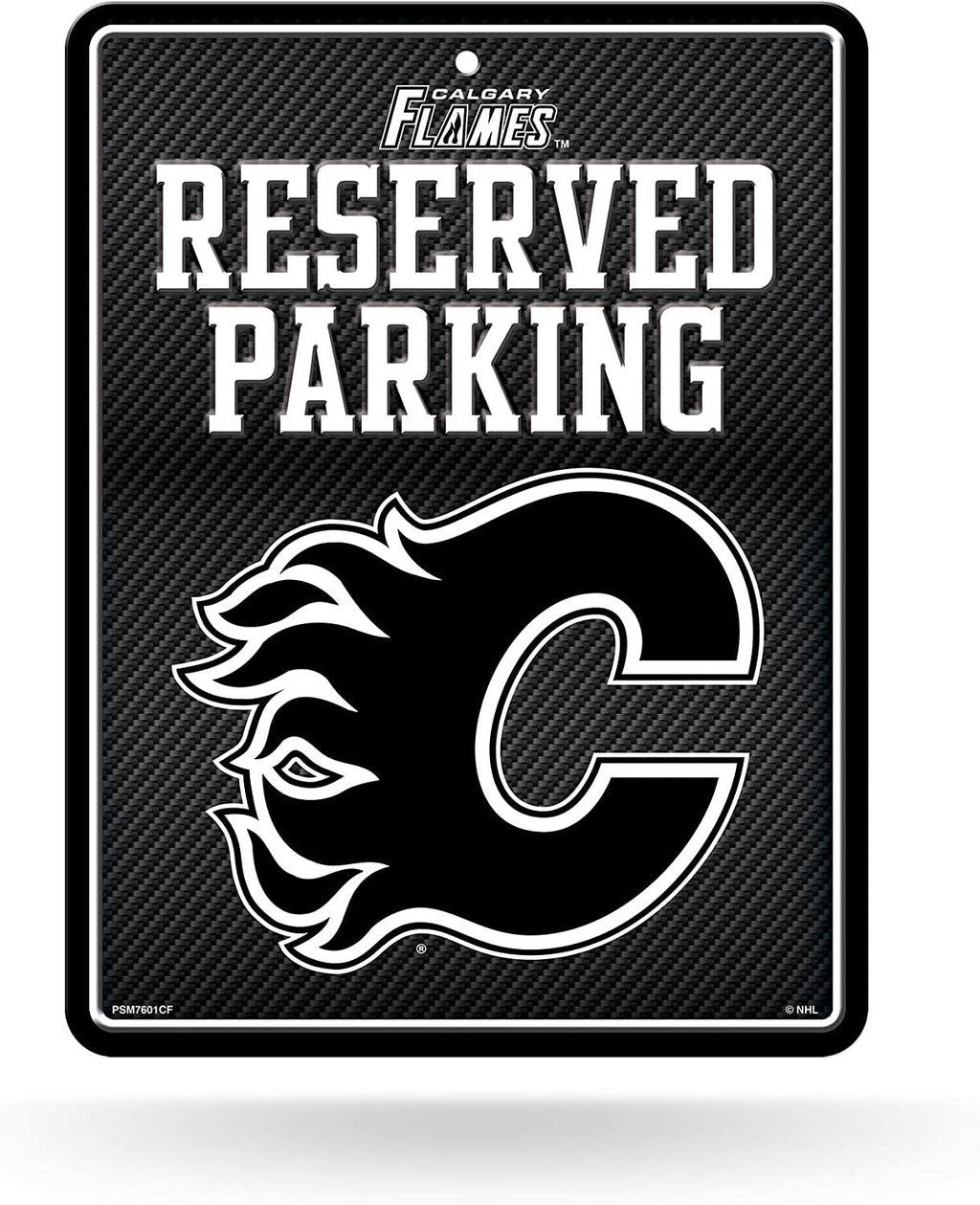 Calgary Flames Metal Parking Novelty Wall Sign 8.5 x 11 Inch Carbon Fiber Design