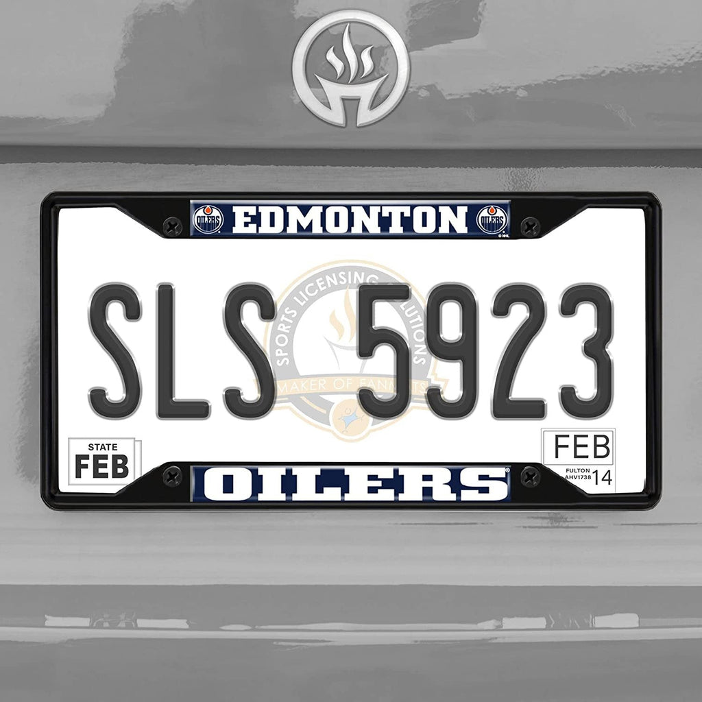 FANMATS 31382 Edmonton Oilers Metal License Plate Frame Black Finish