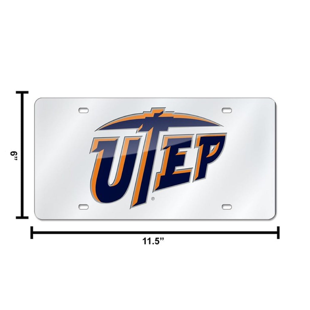 University of Texas El Paso UTEP Miners Premium Laser Cut Tag License Plate, Mirrored Acrylic Inlaid, 12x6 Inch