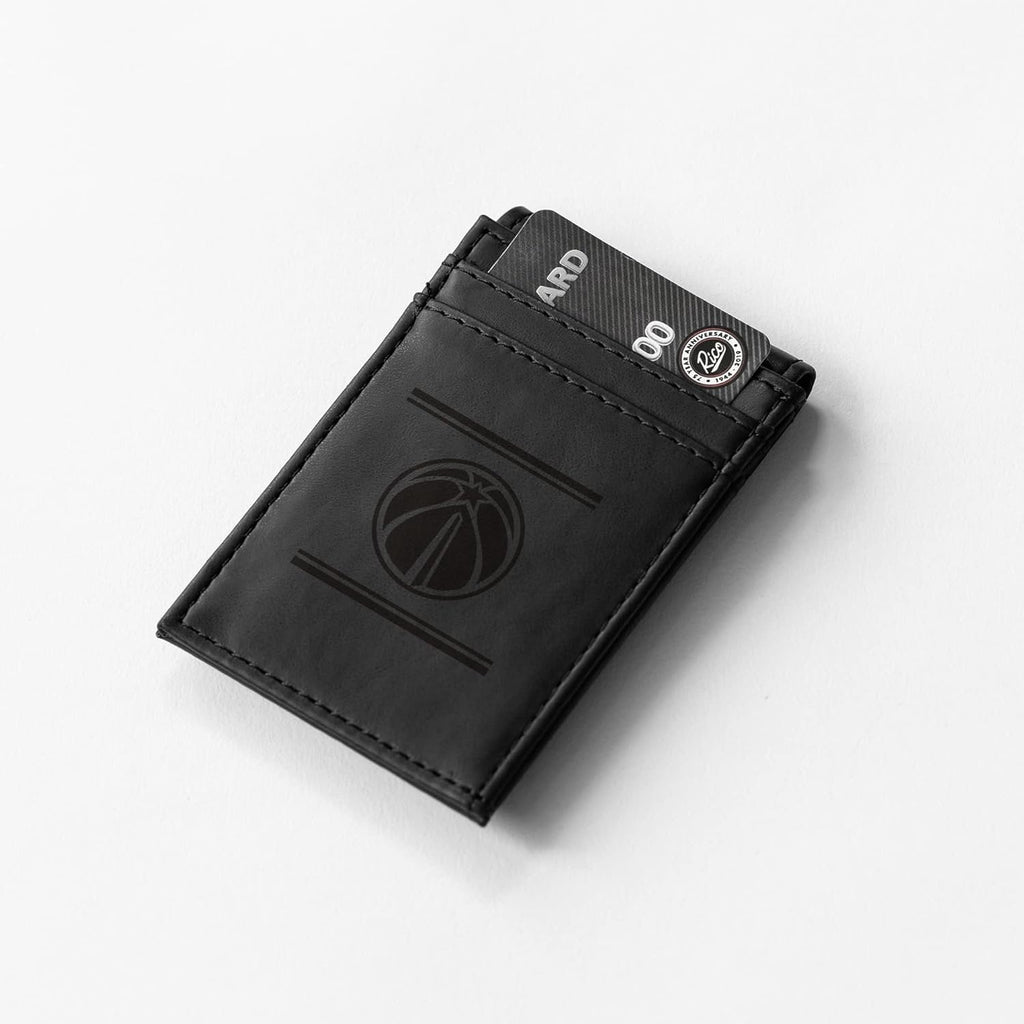 Washington Wizards Premium Black Leather Wallet, Front Pocket Magnetic Money Clip, Laser Engraved, Vegan