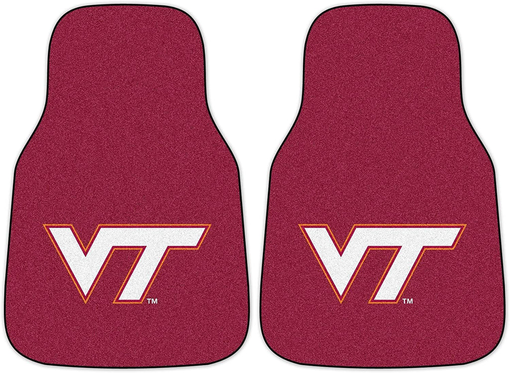 Virginia Tech University Hokies Front Floor Mats, Carpet Car Set, 18x27 Inch, Nylon, Set of 2