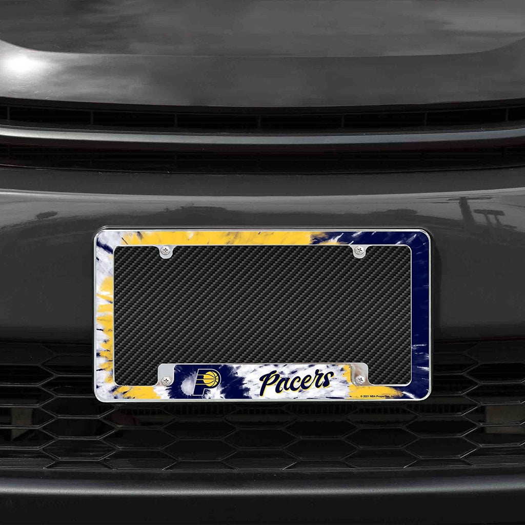 Indiana Pacers Metal License Plate Frame Chrome Tag Cover Tie Dye Design 6x12 Inch