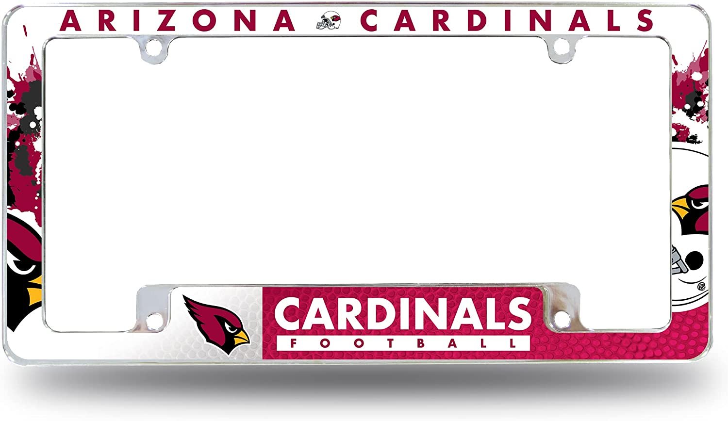 Arizona Cardinals Metal License License Plate Frame Tag Cover, All Over Design, 12x6 Inch