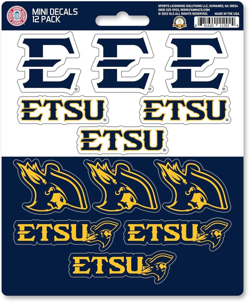 East Tennessee State University Buccaneers 12-Piece Mini Decal Sticker Set, 5x6 Inch Sheet, Gift for football fans for any hard surfaces around home, automotive, personal items